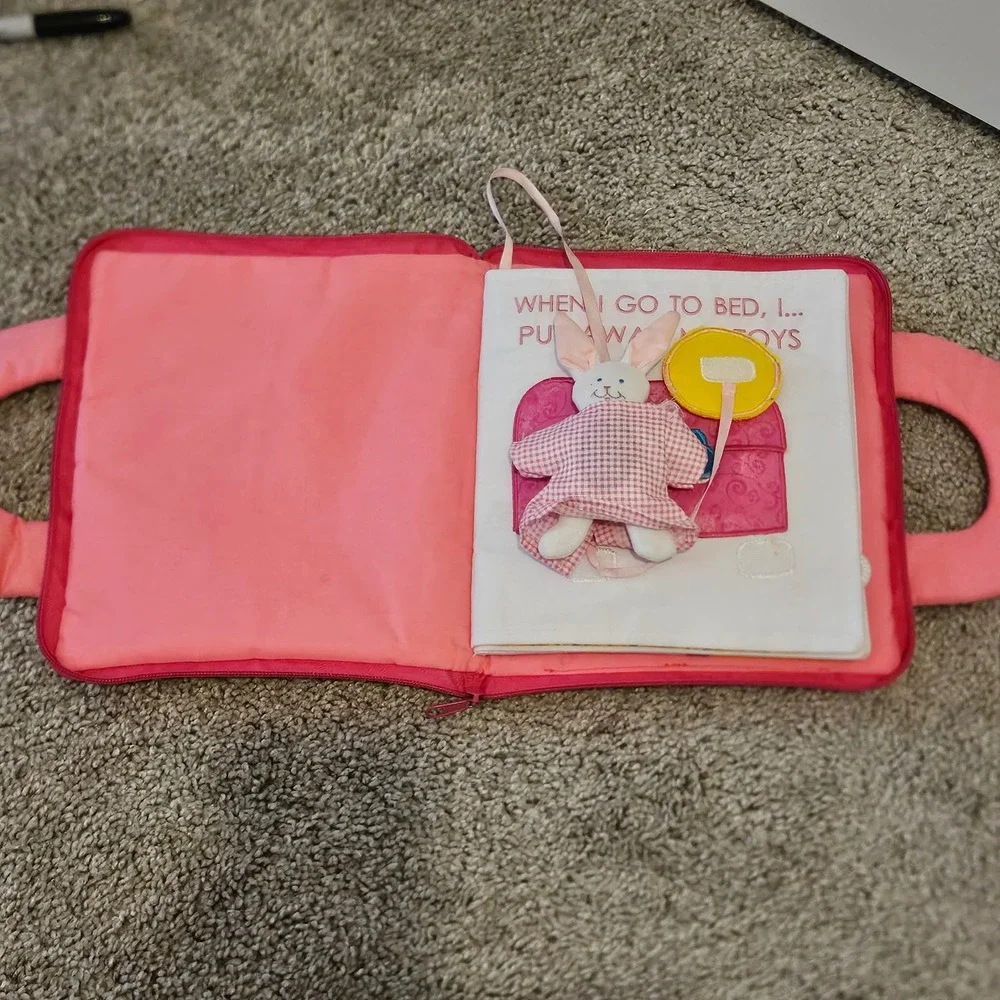 Bedtime Bunny Quiet Book Kids OS Pink Fabric Activity Sensory Travel Toy